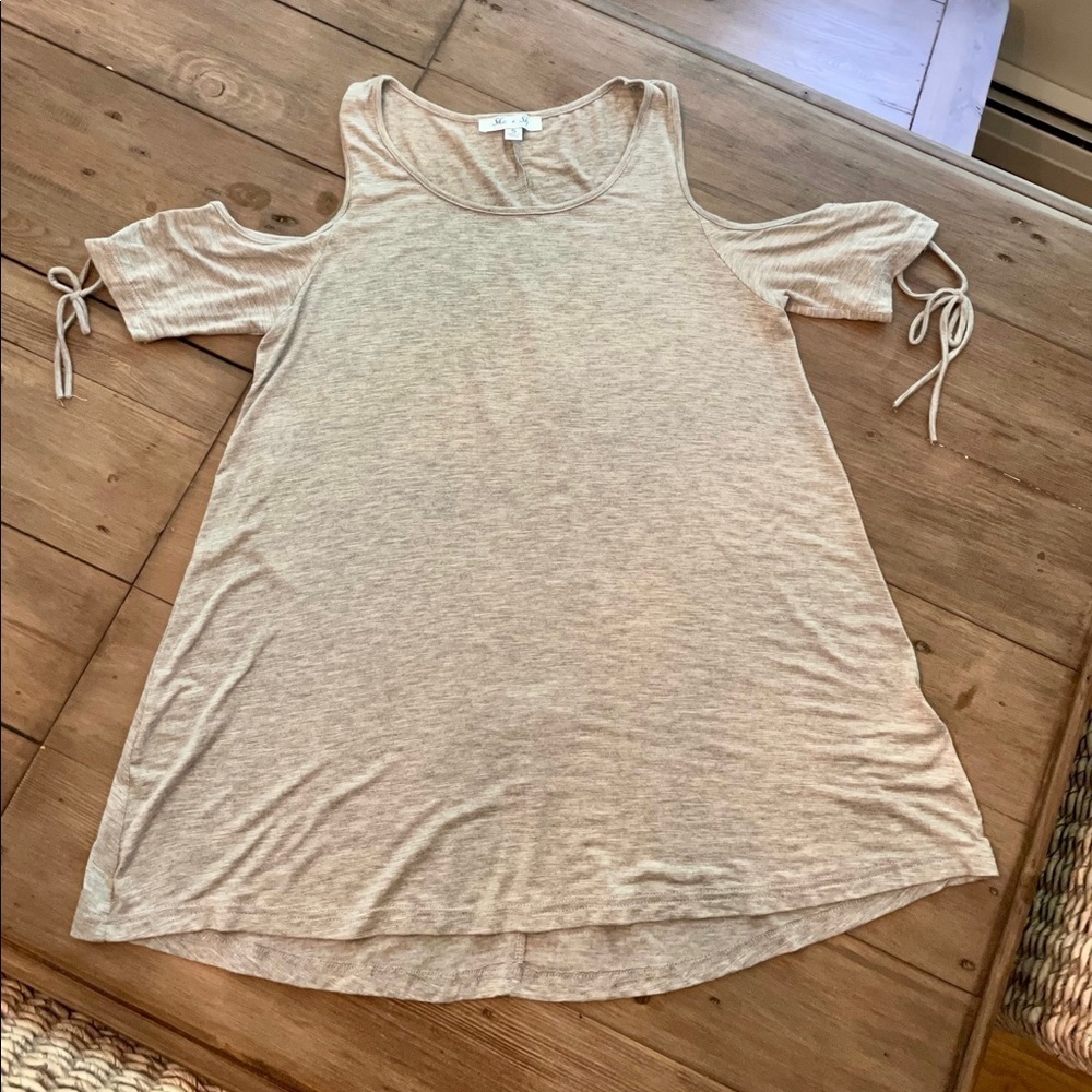SHE + Sky cold shoulder lace up sleeve top